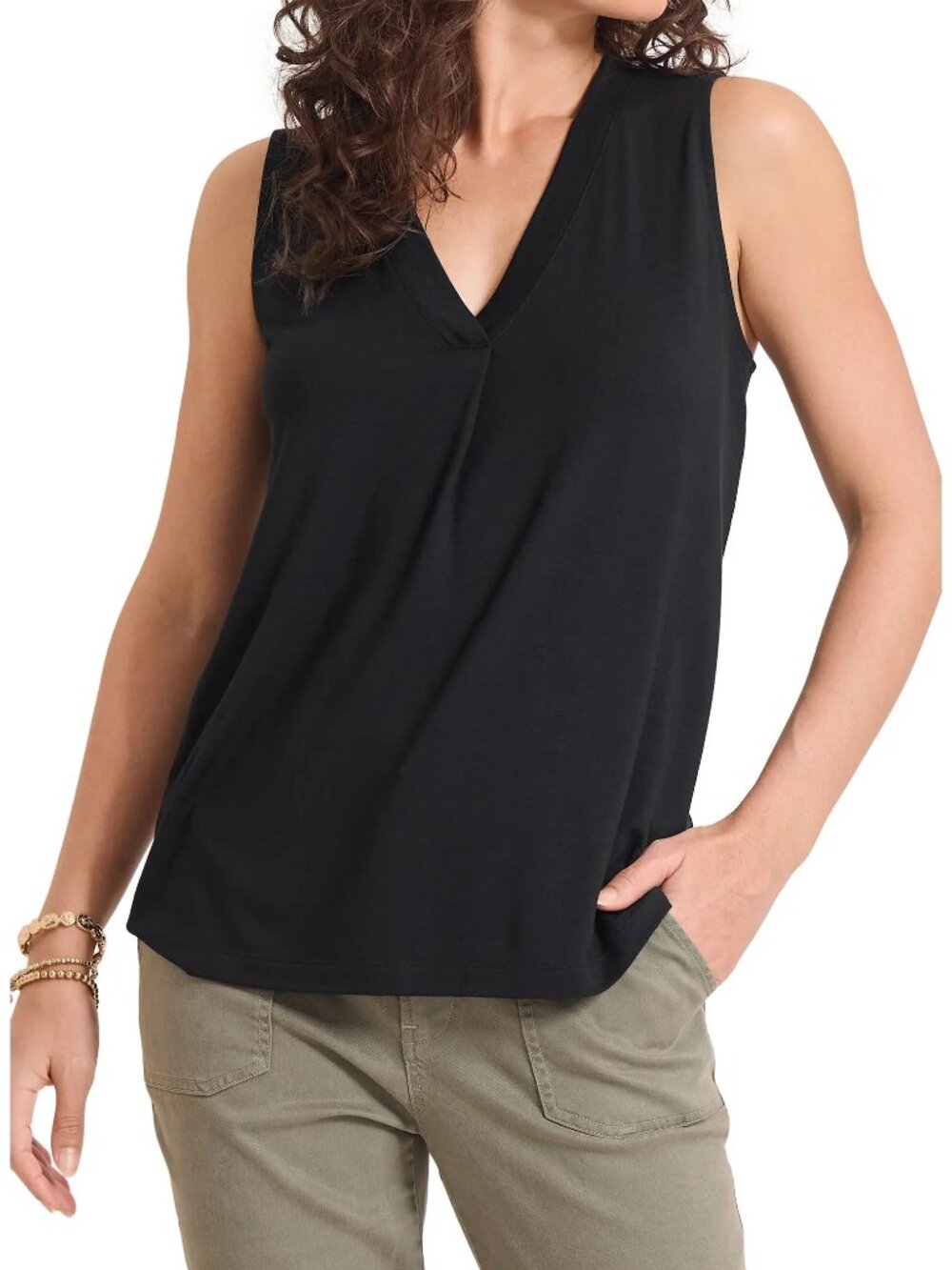 Classiques Entier Silk Sleeveless V-Neck Minimalist Black Shell Top